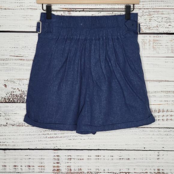 Urban Outfitters Joanie Buckle Linen Blend Shorts Navy Blue | Small - Picture 2 of 8